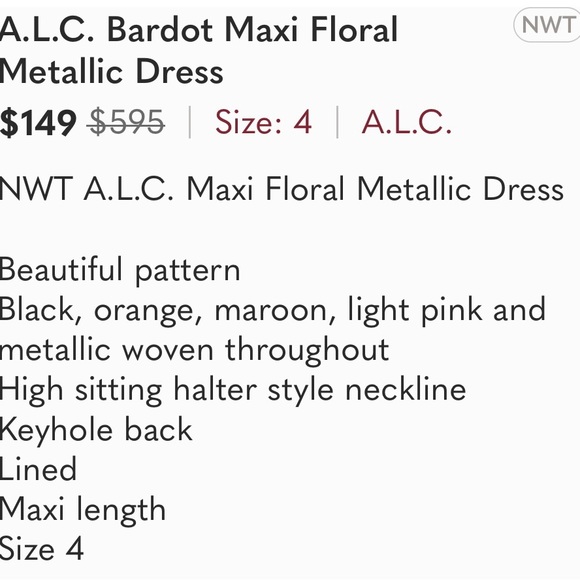 A.L.C. Bardot Maxi Floral Metallic Dress - Picture 9 of 10